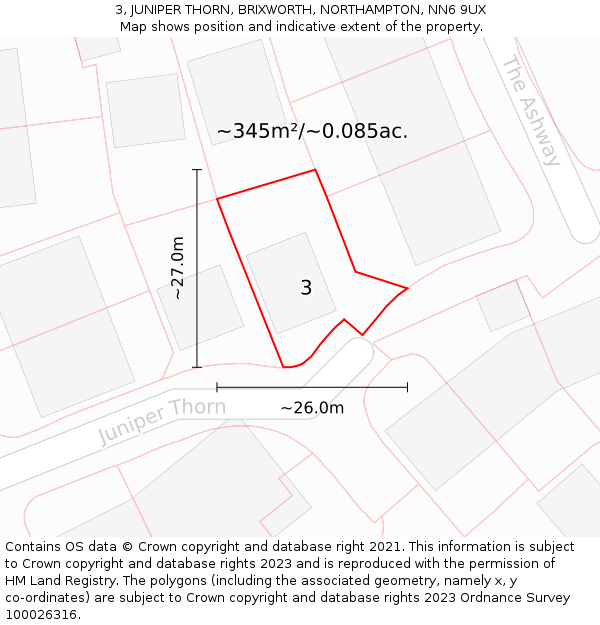 3, JUNIPER THORN, BRIXWORTH, NORTHAMPTON, NN6 9UX: Plot and title map