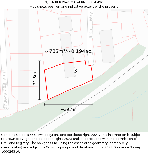 3, JUNIPER WAY, MALVERN, WR14 4XG: Plot and title map