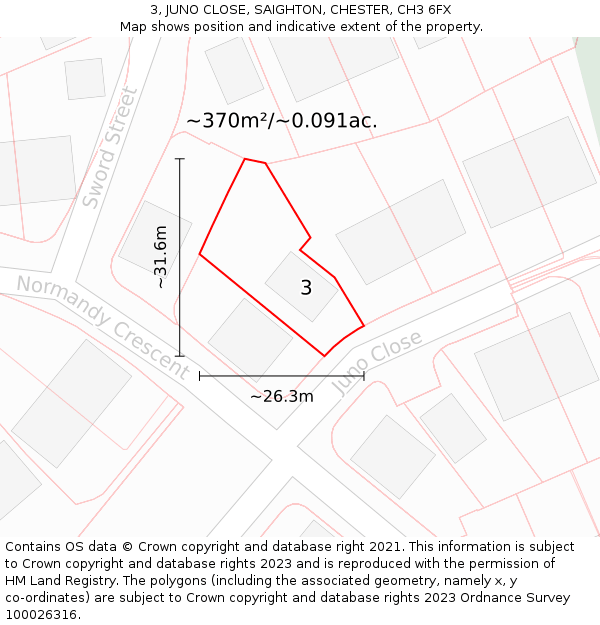3, JUNO CLOSE, SAIGHTON, CHESTER, CH3 6FX: Plot and title map