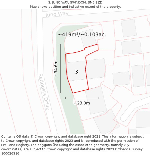 3, JUNO WAY, SWINDON, SN5 8ZD: Plot and title map