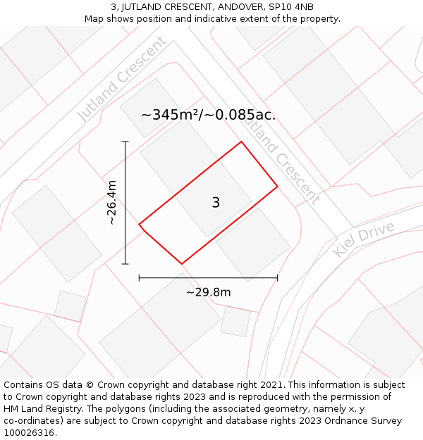 3, JUTLAND CRESCENT, ANDOVER, SP10 4NB: Plot and title map