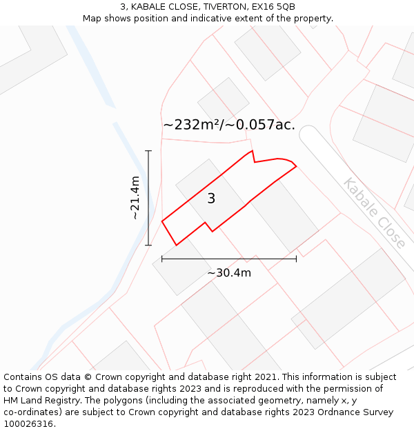 3, KABALE CLOSE, TIVERTON, EX16 5QB: Plot and title map