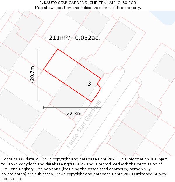 3, KAUTO STAR GARDENS, CHELTENHAM, GL50 4GR: Plot and title map