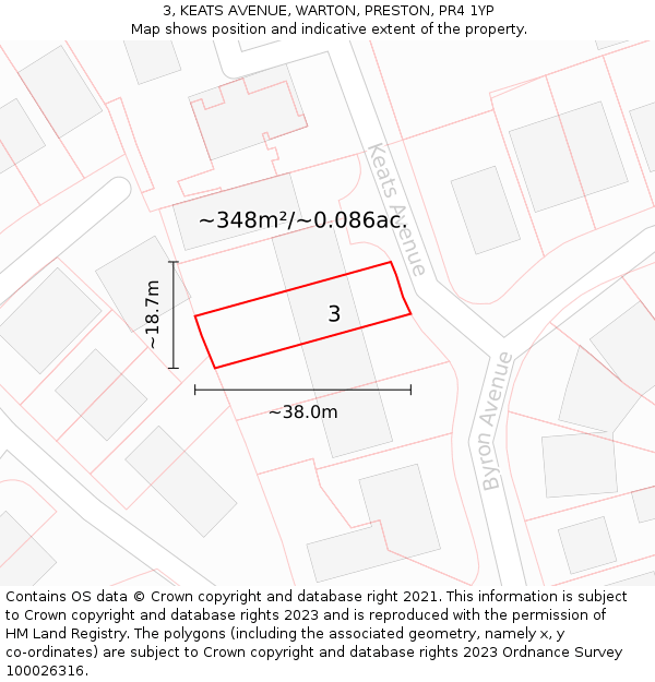 3, KEATS AVENUE, WARTON, PRESTON, PR4 1YP: Plot and title map