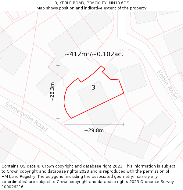 3, KEBLE ROAD, BRACKLEY, NN13 6DS: Plot and title map