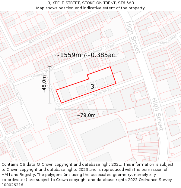 3, KEELE STREET, STOKE-ON-TRENT, ST6 5AR: Plot and title map