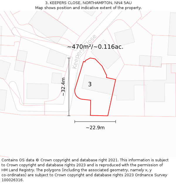 3, KEEPERS CLOSE, NORTHAMPTON, NN4 5AU: Plot and title map