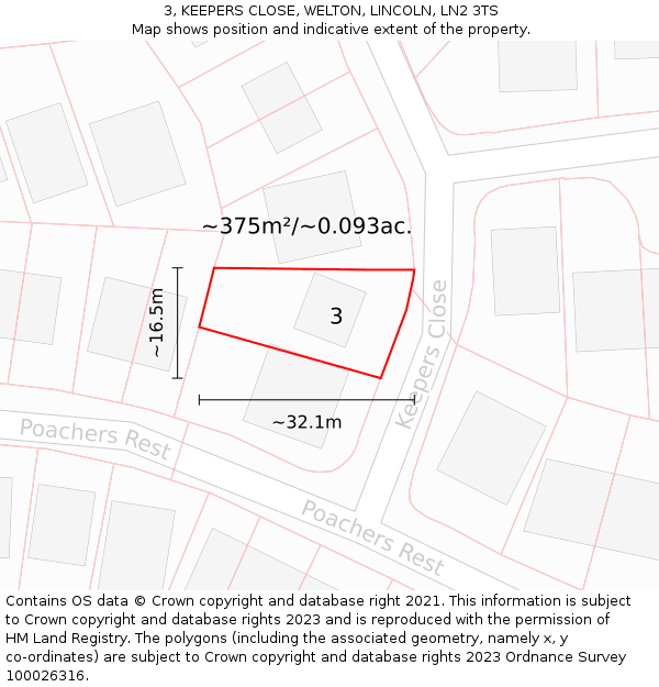 3, KEEPERS CLOSE, WELTON, LINCOLN, LN2 3TS: Plot and title map