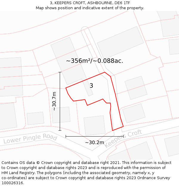 3, KEEPERS CROFT, ASHBOURNE, DE6 1TF: Plot and title map