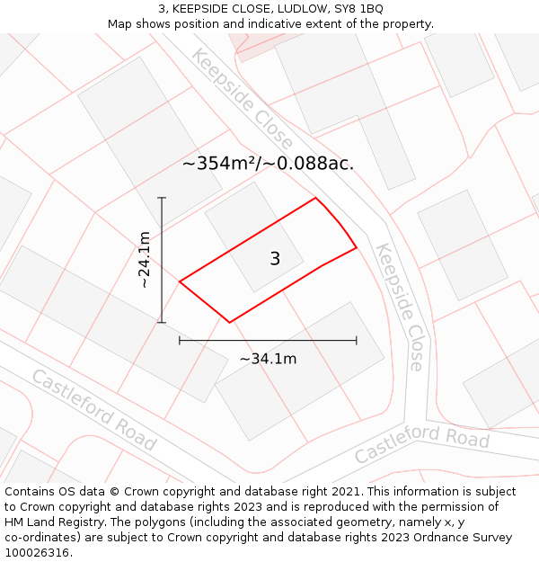 3, KEEPSIDE CLOSE, LUDLOW, SY8 1BQ: Plot and title map