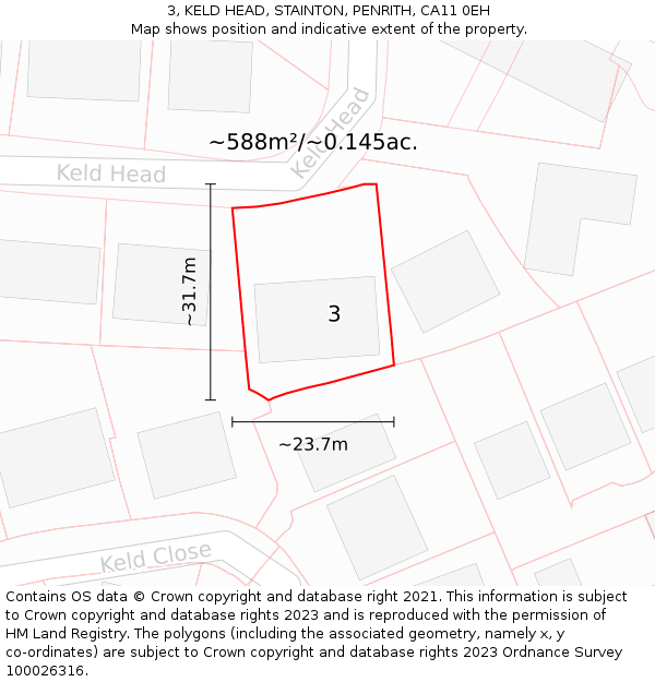 3, KELD HEAD, STAINTON, PENRITH, CA11 0EH: Plot and title map