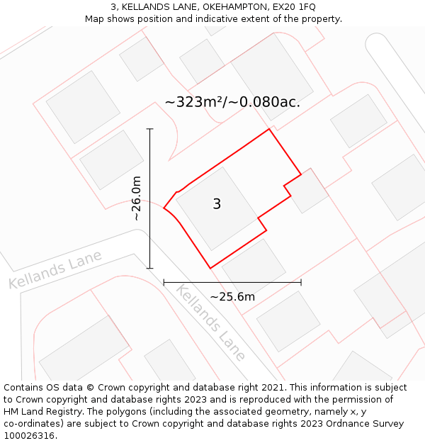 3, KELLANDS LANE, OKEHAMPTON, EX20 1FQ: Plot and title map