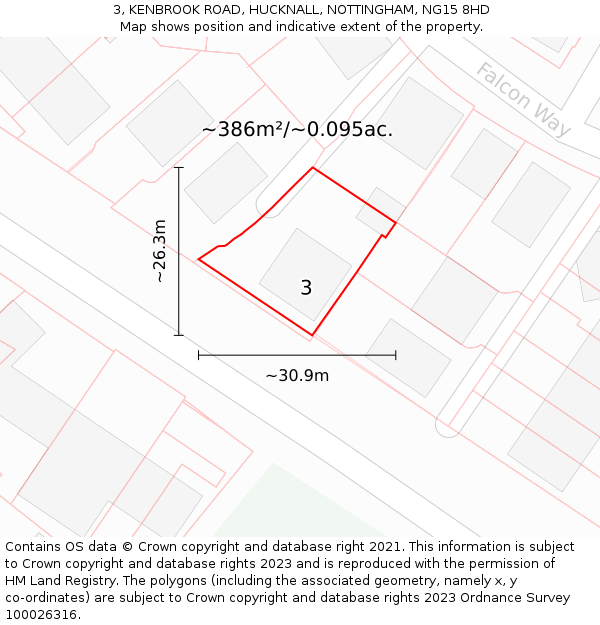 3, KENBROOK ROAD, HUCKNALL, NOTTINGHAM, NG15 8HD: Plot and title map