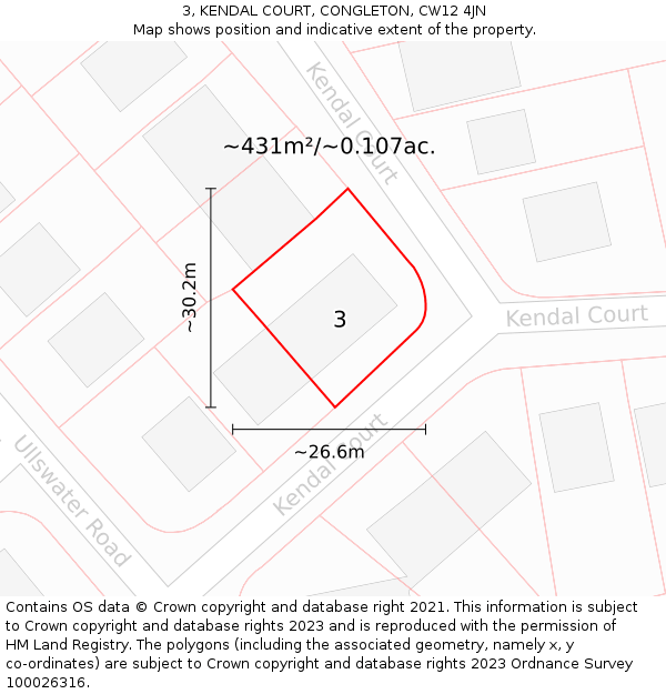 3, KENDAL COURT, CONGLETON, CW12 4JN: Plot and title map