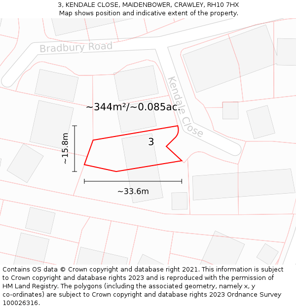 3, KENDALE CLOSE, MAIDENBOWER, CRAWLEY, RH10 7HX: Plot and title map