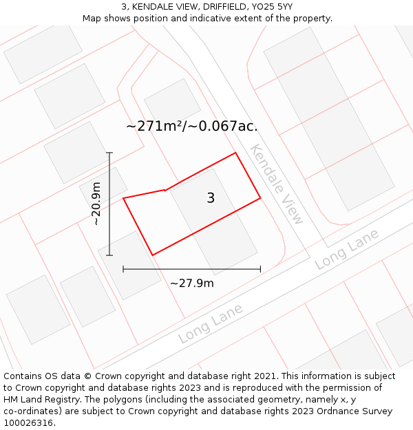 3, KENDALE VIEW, DRIFFIELD, YO25 5YY: Plot and title map