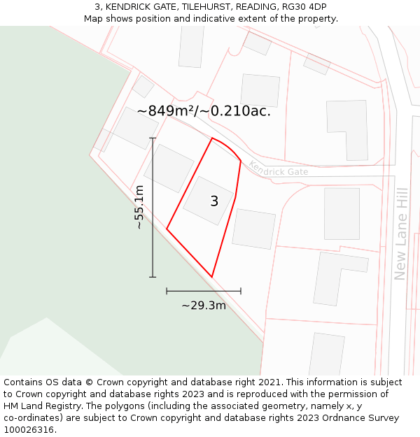 3, KENDRICK GATE, TILEHURST, READING, RG30 4DP: Plot and title map