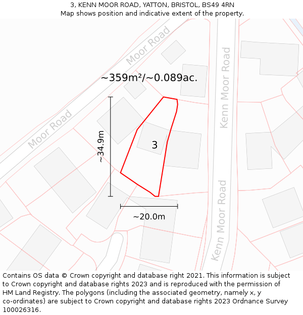 3, KENN MOOR ROAD, YATTON, BRISTOL, BS49 4RN: Plot and title map