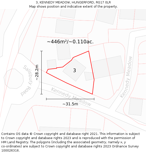 3, KENNEDY MEADOW, HUNGERFORD, RG17 0LR: Plot and title map