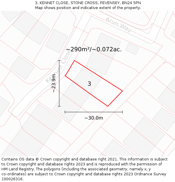 3, KENNET CLOSE, STONE CROSS, PEVENSEY, BN24 5PN: Plot and title map