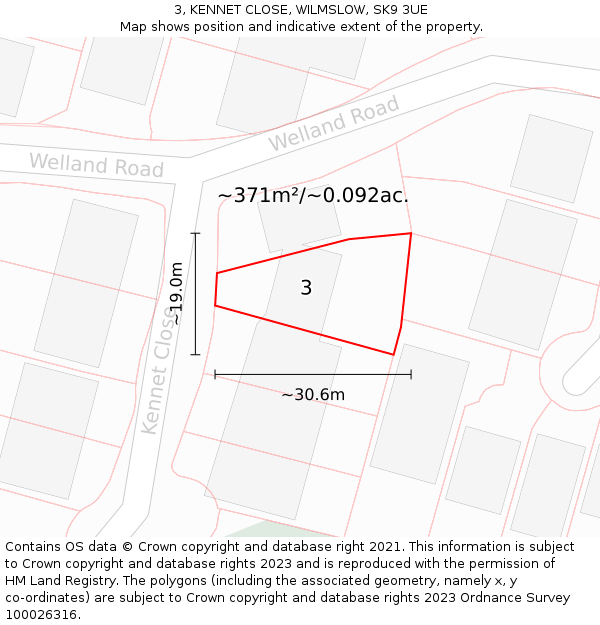 3, KENNET CLOSE, WILMSLOW, SK9 3UE: Plot and title map