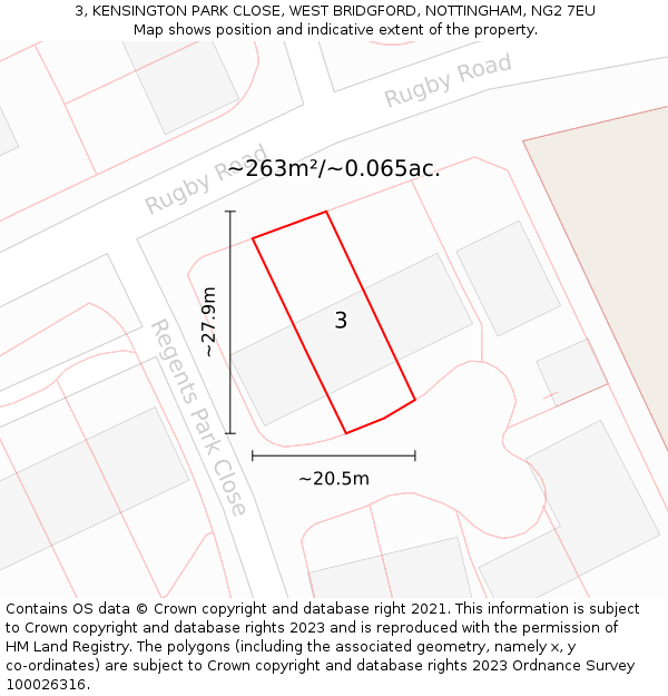 3, KENSINGTON PARK CLOSE, WEST BRIDGFORD, NOTTINGHAM, NG2 7EU: Plot and title map