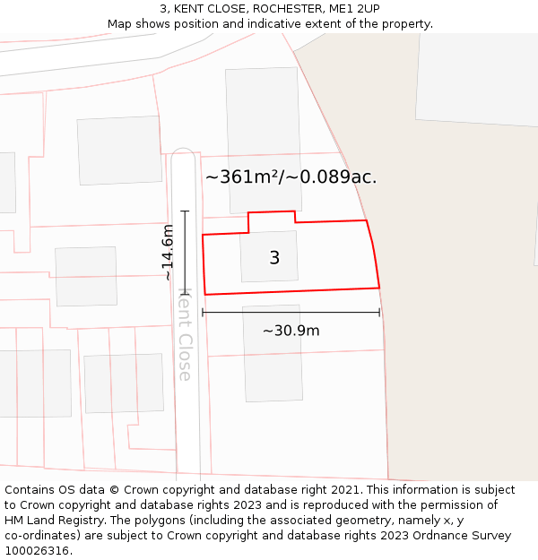 3, KENT CLOSE, ROCHESTER, ME1 2UP: Plot and title map
