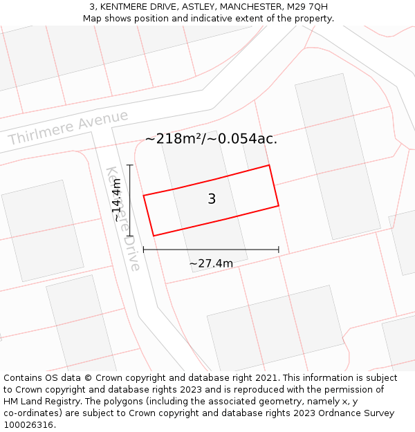 3, KENTMERE DRIVE, ASTLEY, MANCHESTER, M29 7QH: Plot and title map