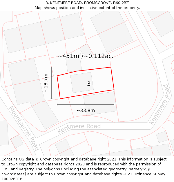 3, KENTMERE ROAD, BROMSGROVE, B60 2RZ: Plot and title map