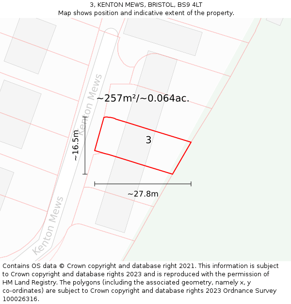 3, KENTON MEWS, BRISTOL, BS9 4LT: Plot and title map