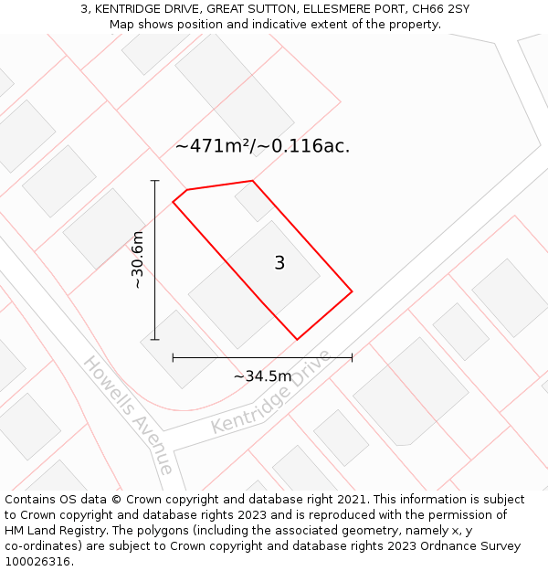 3, KENTRIDGE DRIVE, GREAT SUTTON, ELLESMERE PORT, CH66 2SY: Plot and title map