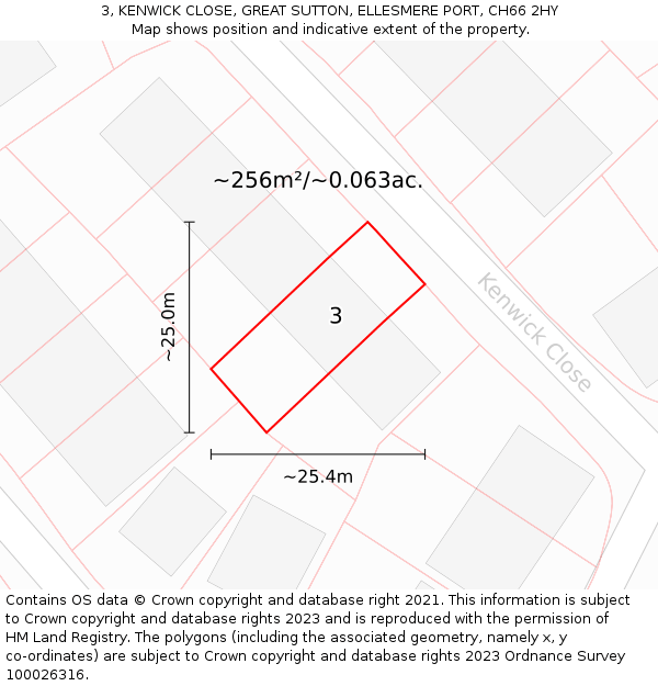 3, KENWICK CLOSE, GREAT SUTTON, ELLESMERE PORT, CH66 2HY: Plot and title map