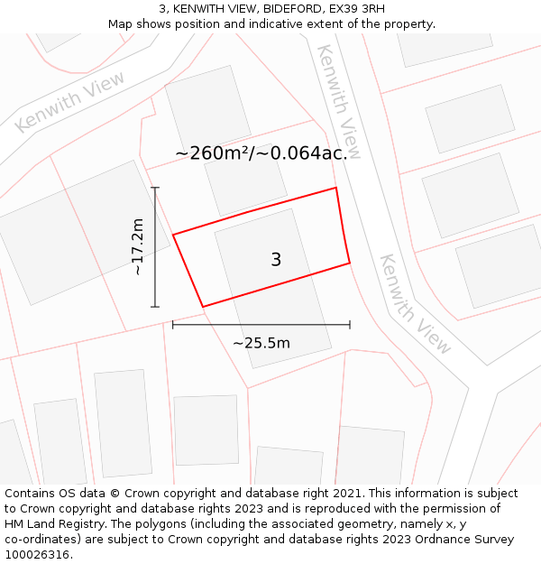 3, KENWITH VIEW, BIDEFORD, EX39 3RH: Plot and title map