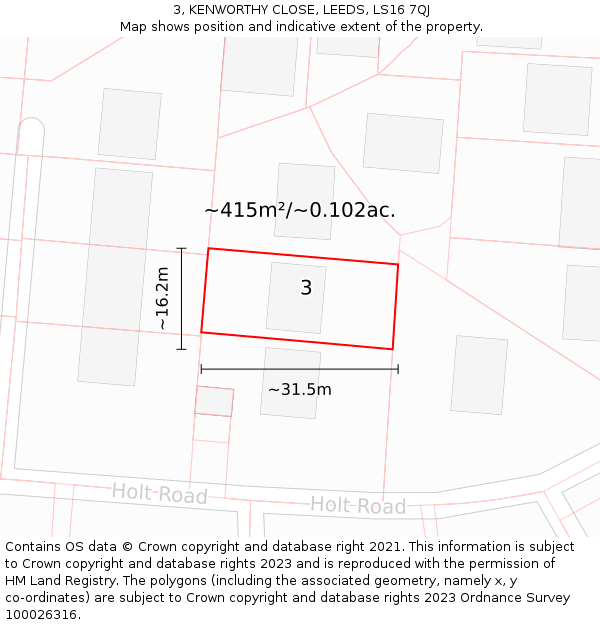 3, KENWORTHY CLOSE, LEEDS, LS16 7QJ: Plot and title map