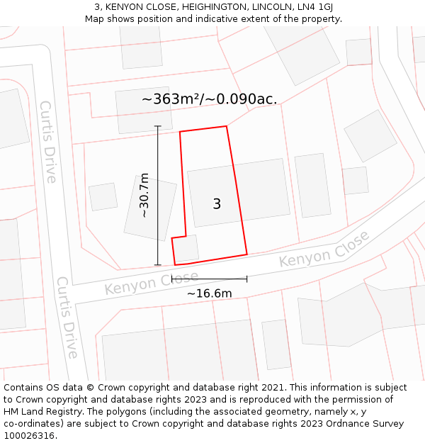 3, KENYON CLOSE, HEIGHINGTON, LINCOLN, LN4 1GJ: Plot and title map