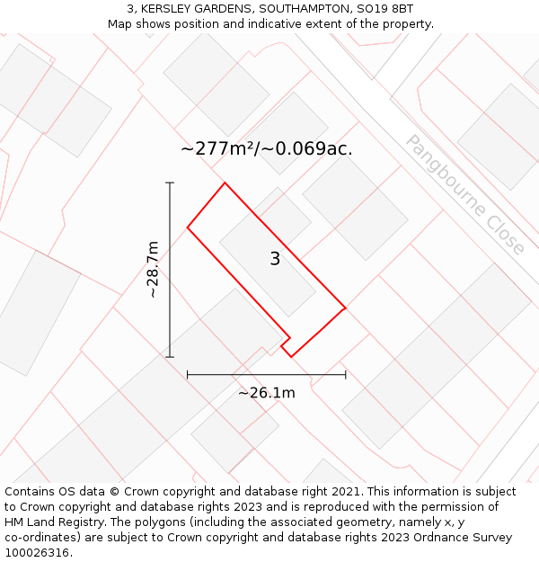 3, KERSLEY GARDENS, SOUTHAMPTON, SO19 8BT: Plot and title map