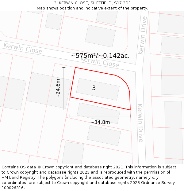 3, KERWIN CLOSE, SHEFFIELD, S17 3DF: Plot and title map
