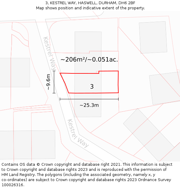 3, KESTREL WAY, HASWELL, DURHAM, DH6 2BF: Plot and title map