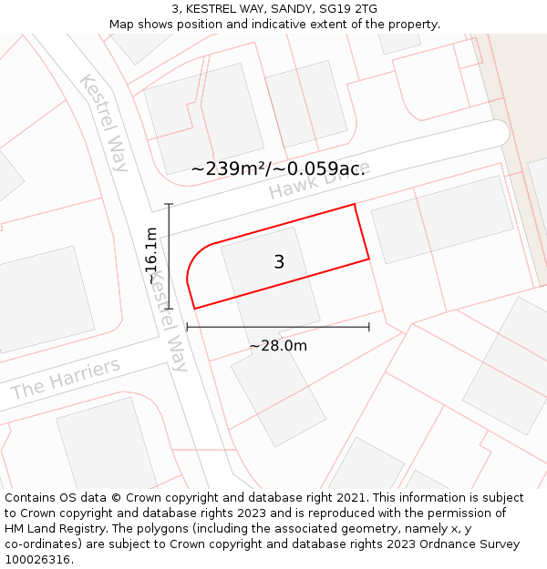 3, KESTREL WAY, SANDY, SG19 2TG: Plot and title map