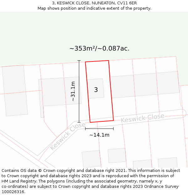 3, KESWICK CLOSE, NUNEATON, CV11 6ER: Plot and title map