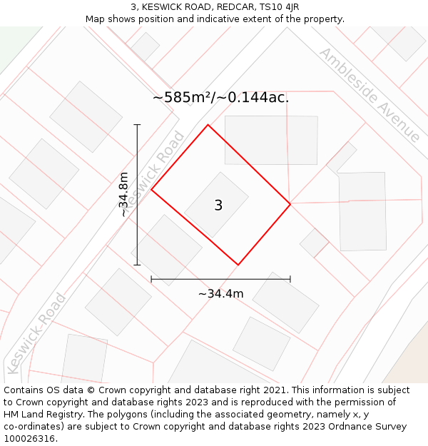 3, KESWICK ROAD, REDCAR, TS10 4JR: Plot and title map