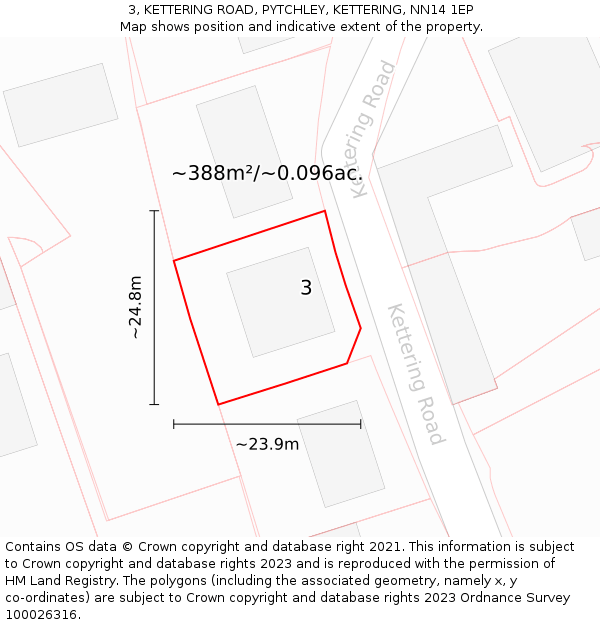 3, KETTERING ROAD, PYTCHLEY, KETTERING, NN14 1EP: Plot and title map