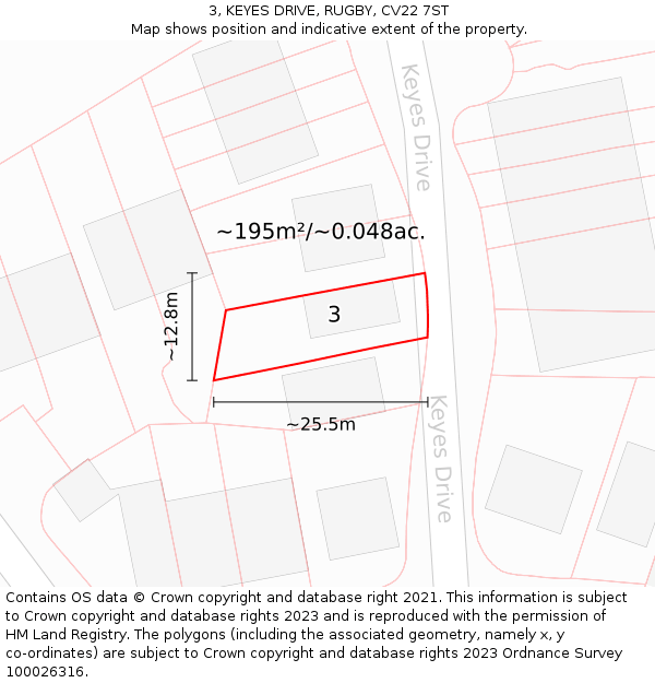 3, KEYES DRIVE, RUGBY, CV22 7ST: Plot and title map