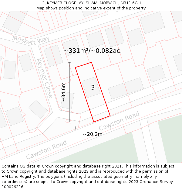 3, KEYMER CLOSE, AYLSHAM, NORWICH, NR11 6GH: Plot and title map