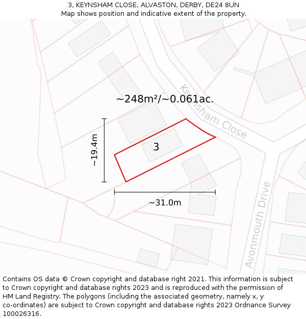 3, KEYNSHAM CLOSE, ALVASTON, DERBY, DE24 8UN: Plot and title map