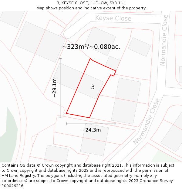 3, KEYSE CLOSE, LUDLOW, SY8 1UL: Plot and title map