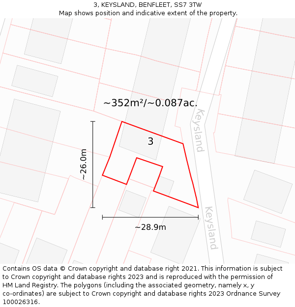 3, KEYSLAND, BENFLEET, SS7 3TW: Plot and title map