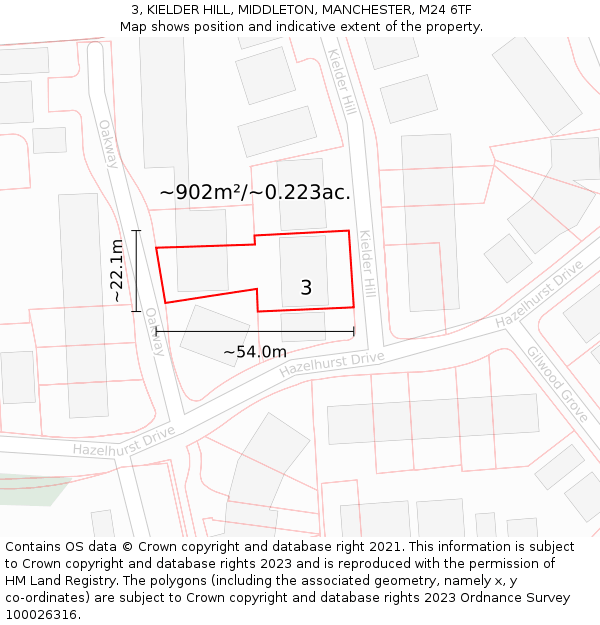 3, KIELDER HILL, MIDDLETON, MANCHESTER, M24 6TF: Plot and title map