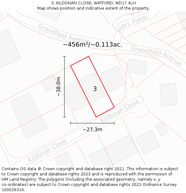 3, KILDONAN CLOSE, WATFORD, WD17 4LH: Plot and title map