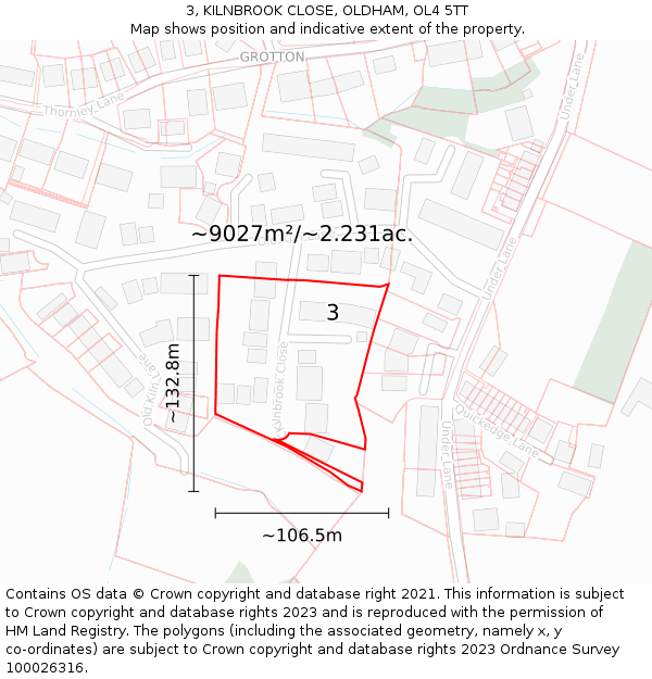 3, KILNBROOK CLOSE, OLDHAM, OL4 5TT: Plot and title map